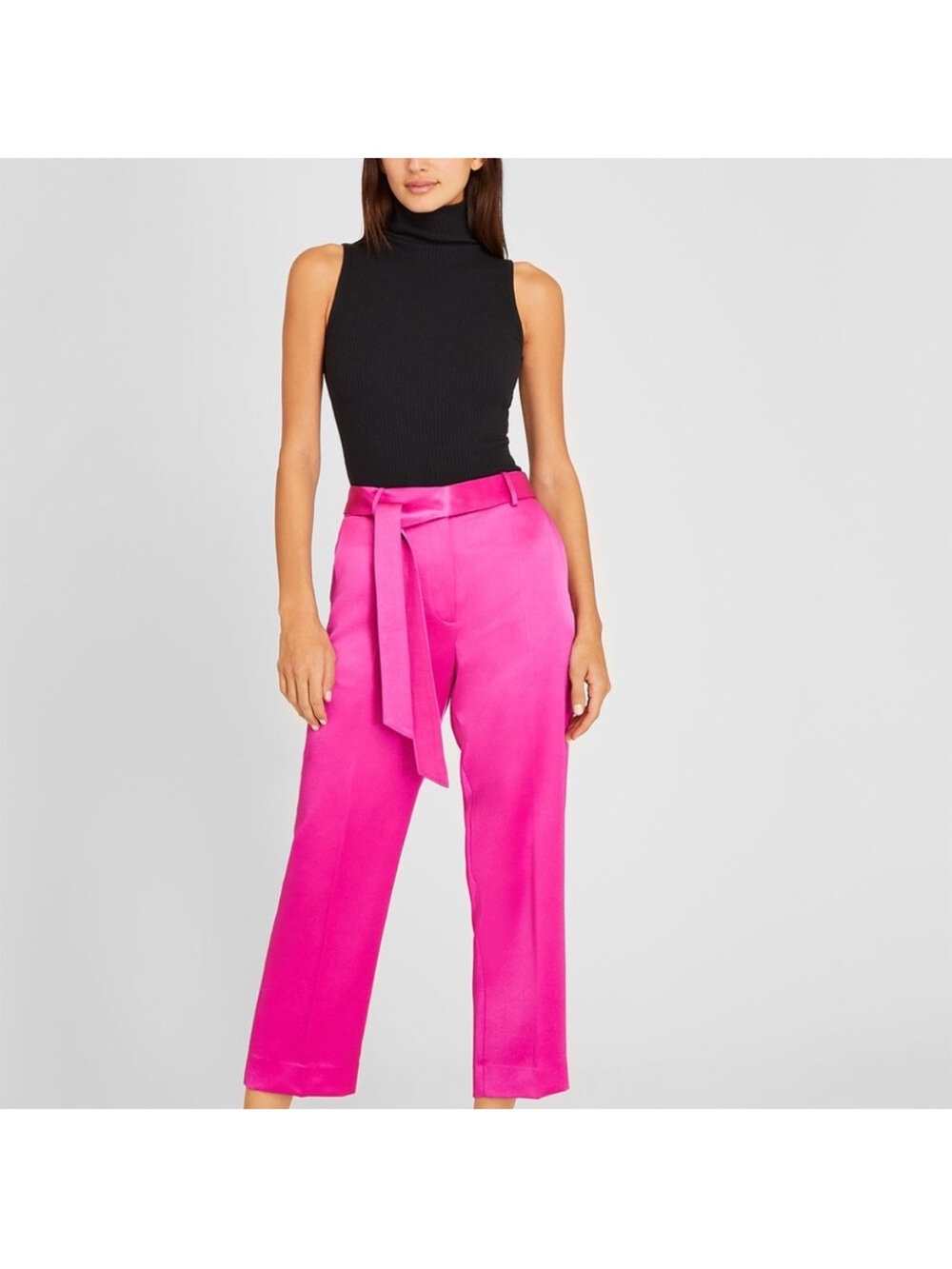 Club Monaco Belted slim satin trousers in hot pink rose size 6 NWT